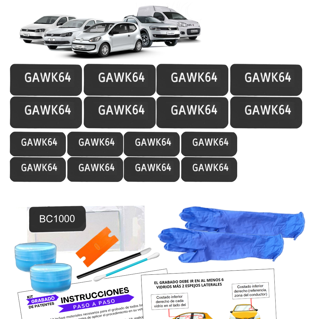 KIT GRABADO DE PATENTE (5 VEHICULOS)