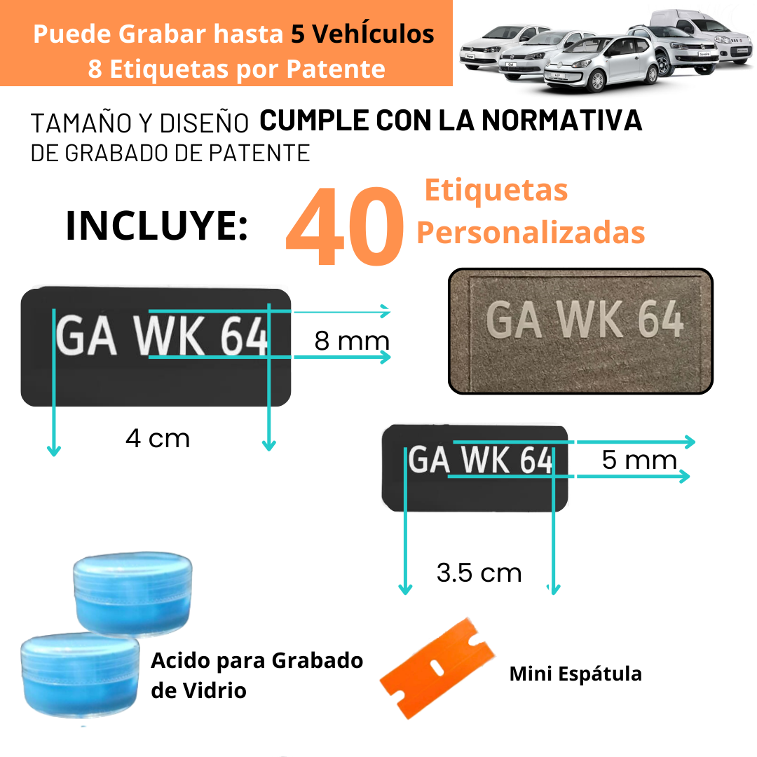 KIT GRABADO DE PATENTE (5 VEHICULOS)